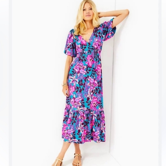 Lilly Pulitzer Holloway Elbow Sleeve Blue Rhapsody Orchid Size Small New - Picture 1 of 13